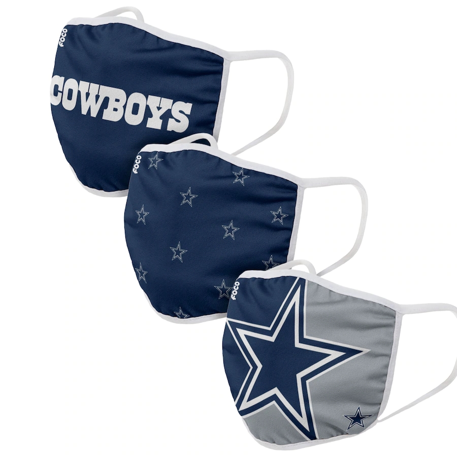  Dallas Cowboys Adult Face Covering 3-PackDust mask with filter